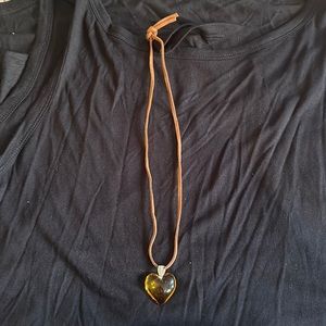 Brown orange sparkle murano heart necklace